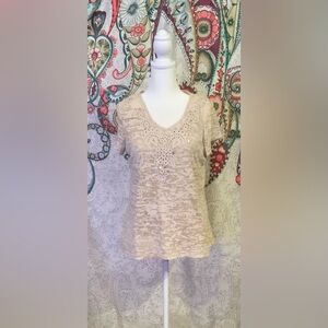 Ruby Rd. Beige Short Sleeve Tee with Sequin Detail
